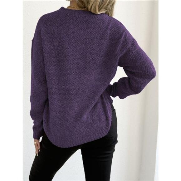 Textured Knit Relaxed Fit Round Neck Sweater - Picture 14 of 16